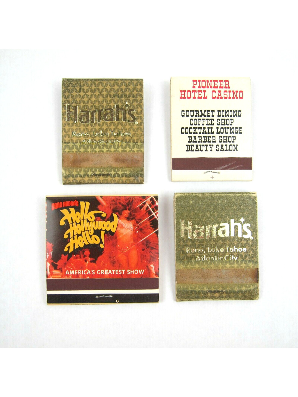 4 Vintage Matchbook Harrahs MGM Grand Hello Hollywood Pioneer Casino Reno Nevada